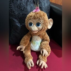 FurReal Friends Cuddles My Giggly Monkey with Pink Bow and diaper